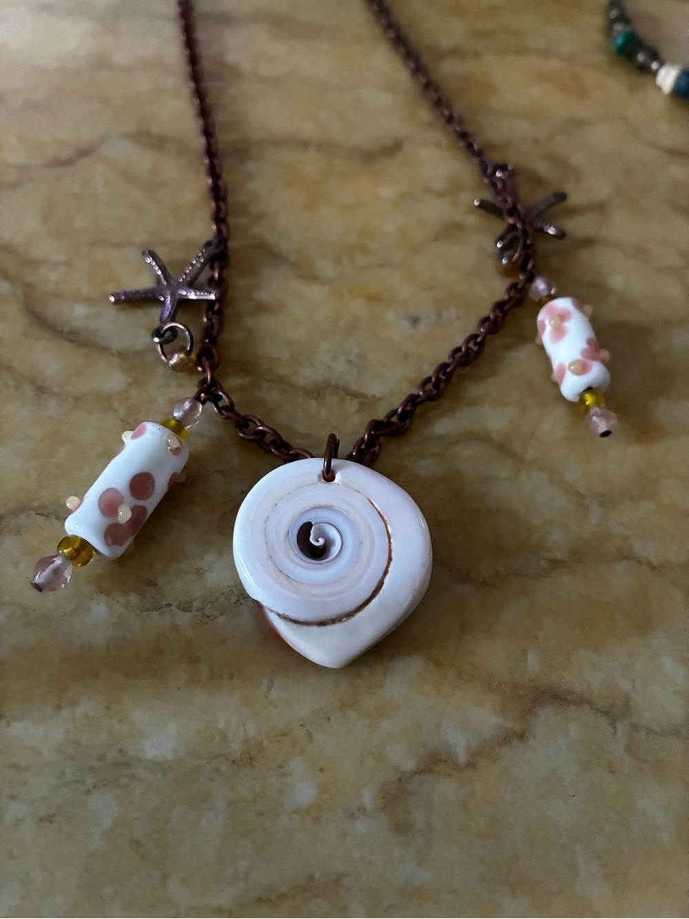 Delicate Pink and White Shell Spiral Necklace - Women Jewelry